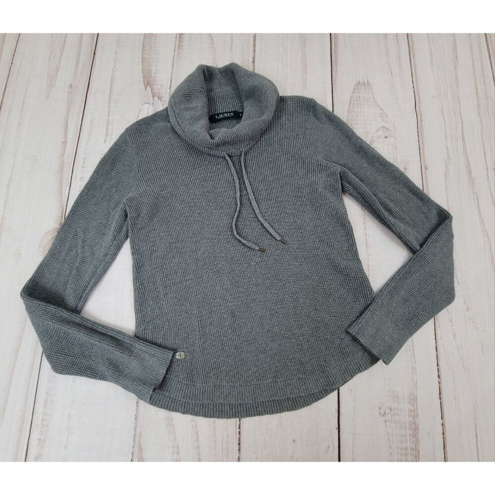 Lauren Ralph Women Waffle Knit Sweater Pullover Cowl Neck Sweatshirt Size S Peti